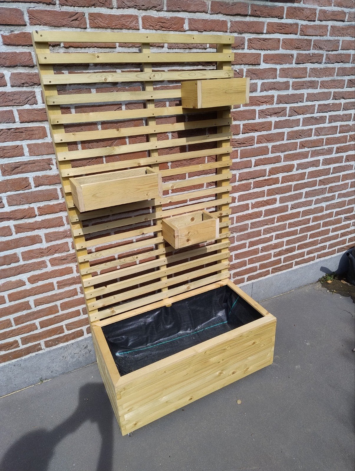 Houten plantenbak op wiel met privacy scherm, Jardin & Terrasse, Bacs à fleurs & Jardinières, Bois, Enlèvement ou Envoi