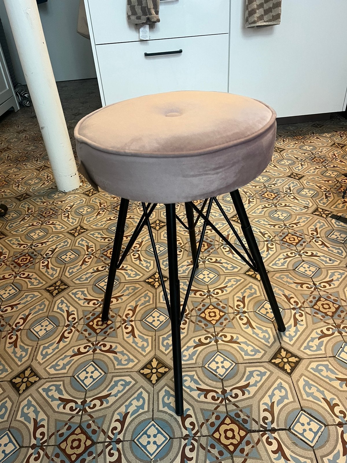 Ronde fluwelen kruk, Ophalen, Nieuw, Staal