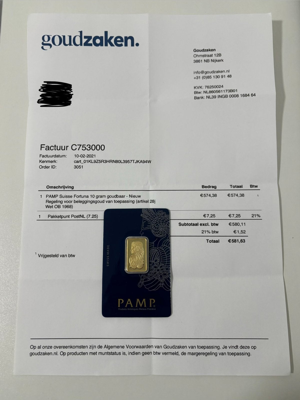 PAMP Suisse Lady Fortuna 10 gram goud – factuur aanwezig, Ophalen of Verzenden, Goud