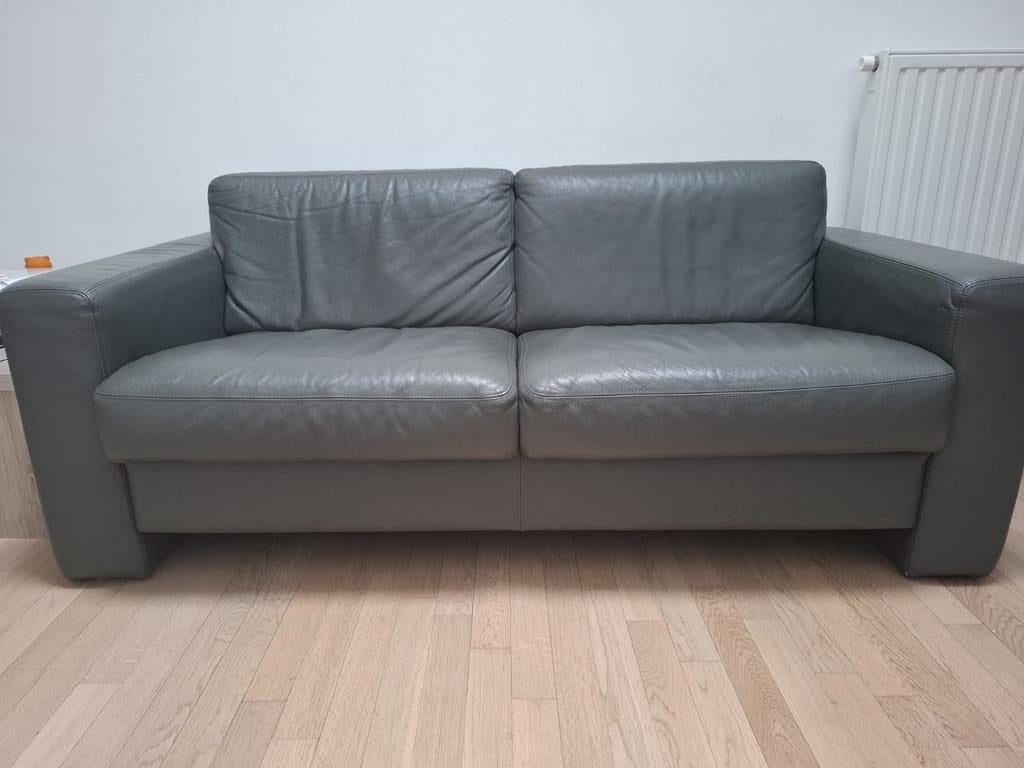 2 canapés en cuir gris (longueur 187 cm et 217 cm), Huis en Inrichting, Zetels | Zetels, Ophalen