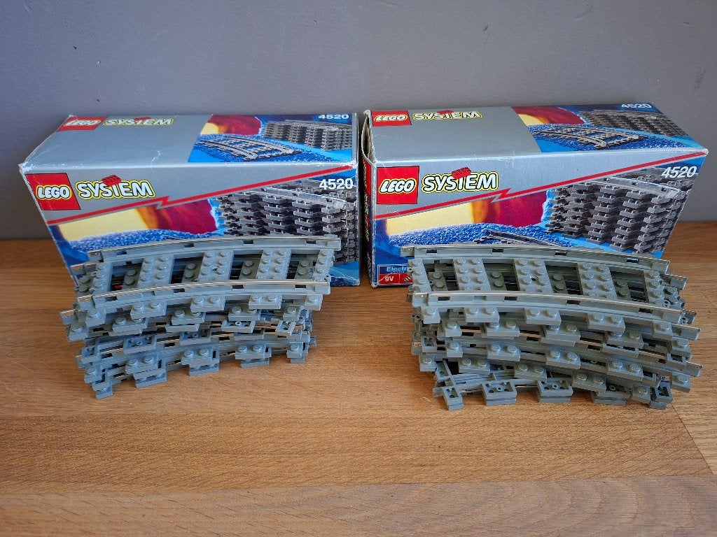 Lego 4520 9V gebogen sporen, Lego, Ensemble complet, Utilisé, Enlèvement ou Envoi