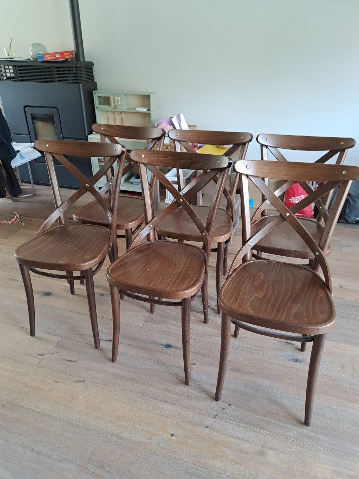keuken / woon kamerstoelen, Huis en Inrichting, Bruin, Zo goed als nieuw, Hout, Ophalen