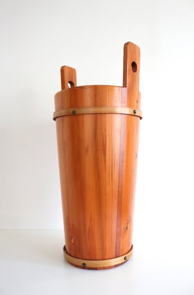 Mid-Century Modern Teak Umbrella Holder - Vintage paraplubak, Huis en Inrichting, Ophalen of Verzenden, Gebruikt, Hout