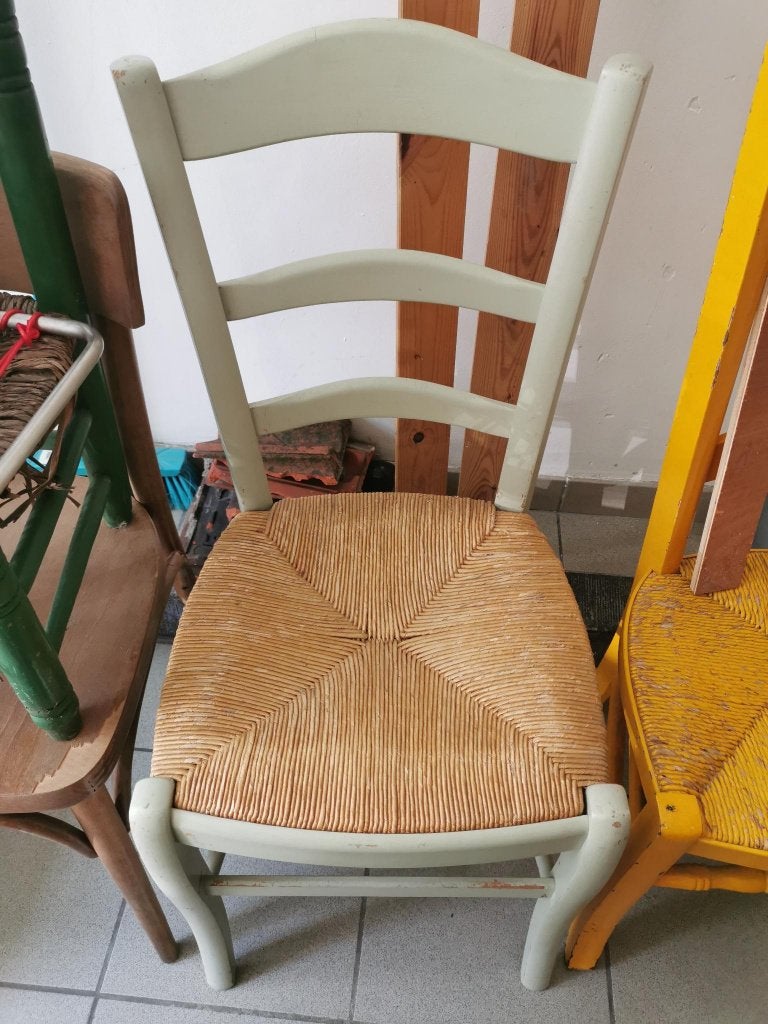Chaises paille bois, Huis en Inrichting, Stoelen, Ophalen, Gebruikt, Blauw, Hout