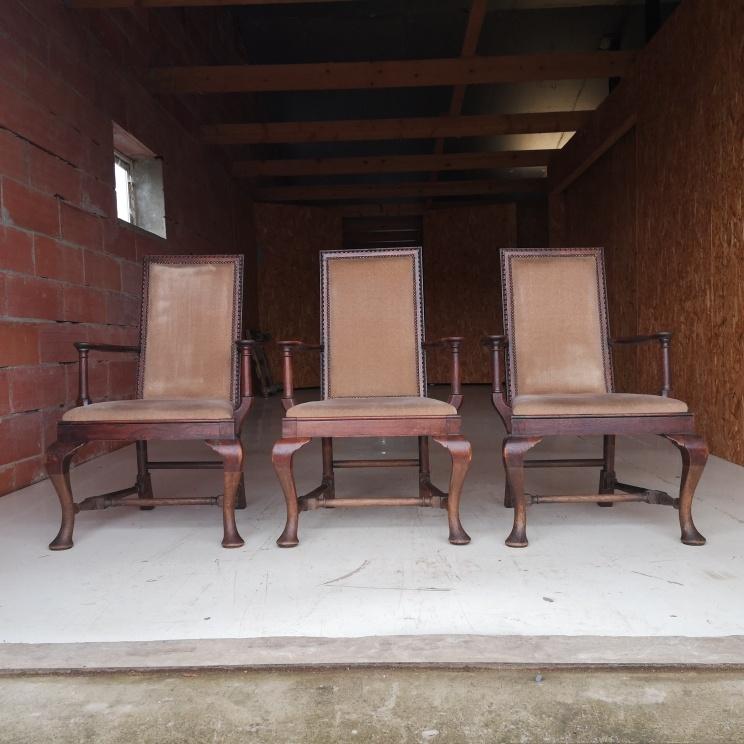 Rare Suite de 3 Fauteuils CHIPPENDALE Chêne XIXe Siècle, Enlèvement