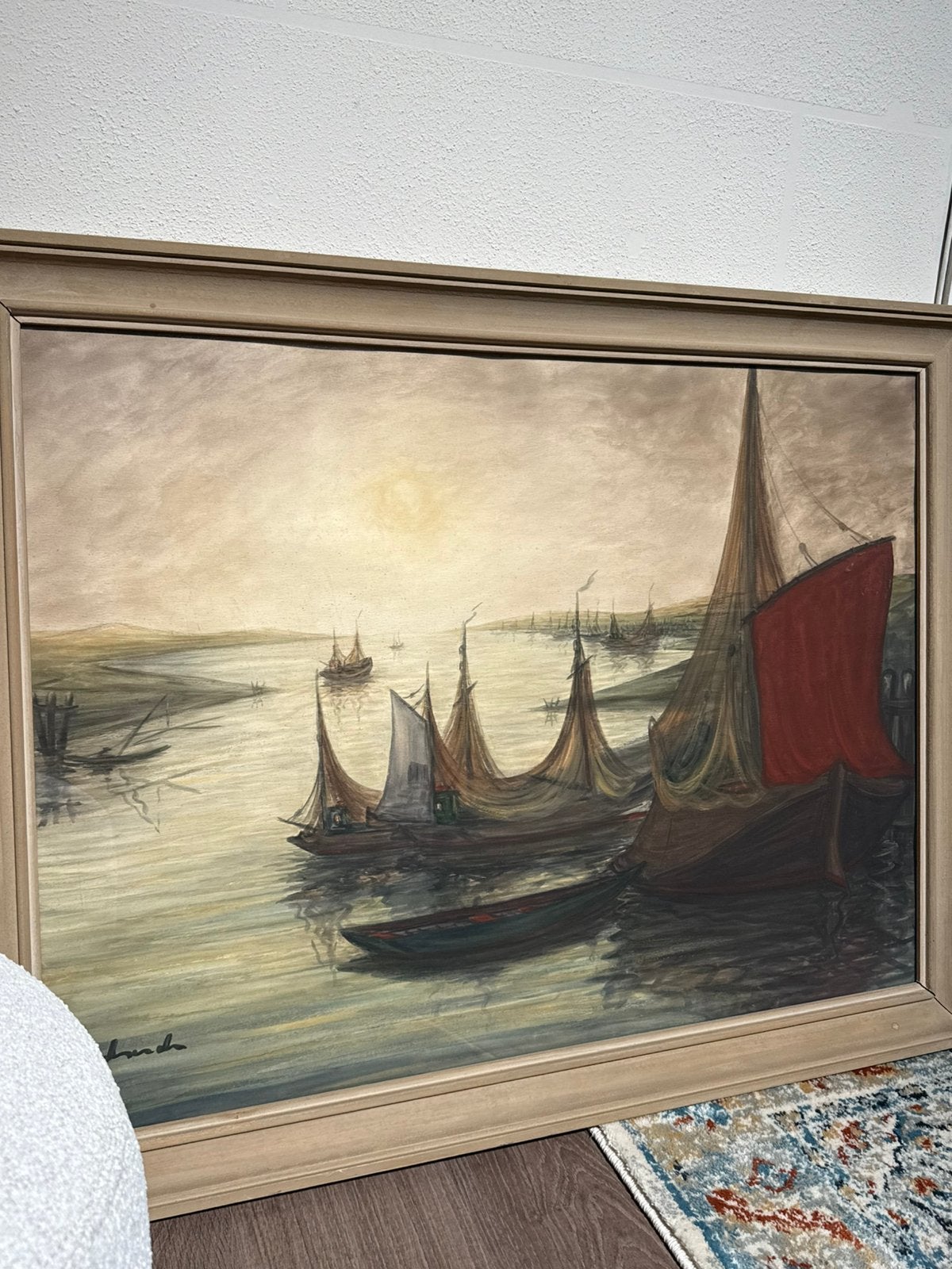 Schilderij theo idserda 90x70 havengeul nieuwpoort, Antiek en Kunst, Ophalen