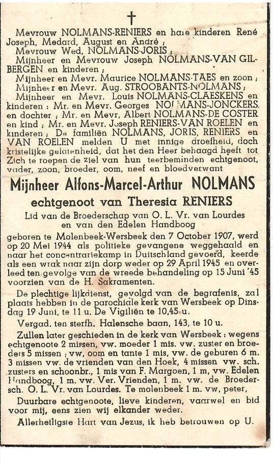 RP Alfons MA Nolmans concentratiekamp +15/06/1945, Ophalen of Verzenden
