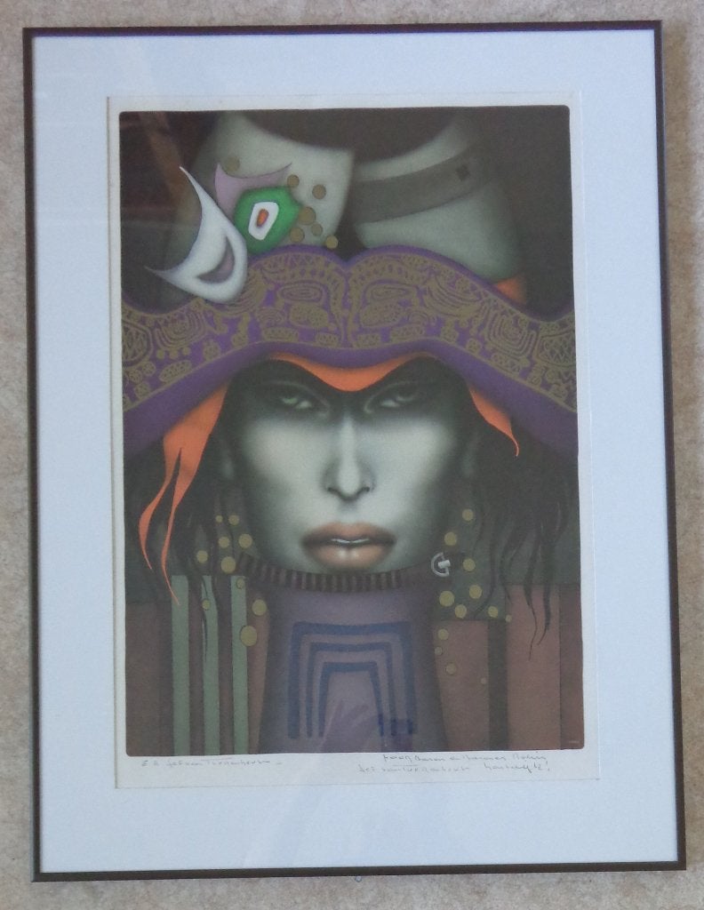 JEF VAN TUERENHOUT / KONINGIN / KLEURZEEFDRUK 81x61cm KADER, Antiek en Kunst, Gelimiteerde oplage, Ophalen, Portret en Figuren