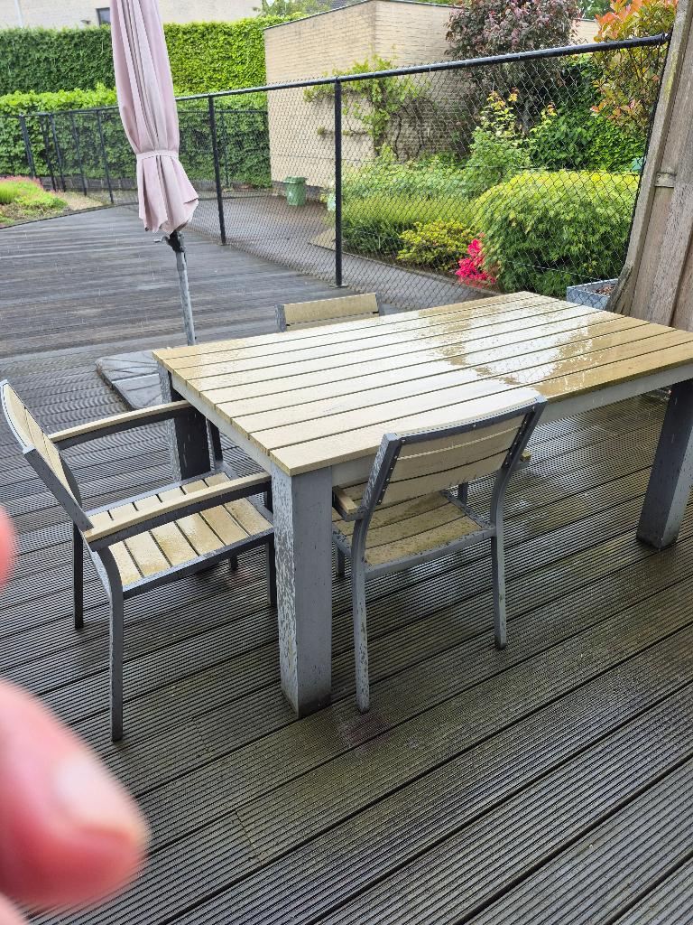 terrastafel met 6 stoelen, Enlèvement, Utilisé, Rectangulaire, Métal