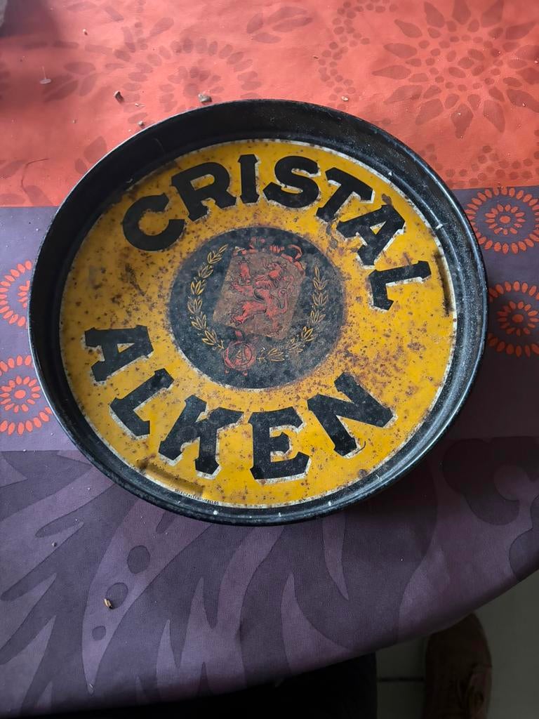 Blikken plateau cristal alken, Verzamelen, Ophalen, Gebruikt, Reclamebord