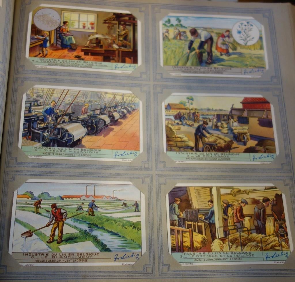 Set Liebig Prenten Industrie du lin en Belgique (1939)., Verzamelen, Ophalen of Verzenden, Zo goed als nieuw, Voor 1940, Prent