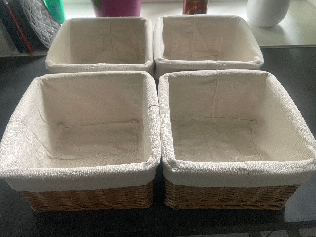 Lot de 4 paniers de rangement en osier avec doublure tissu, Osier, Carré, Enlèvement, Panier