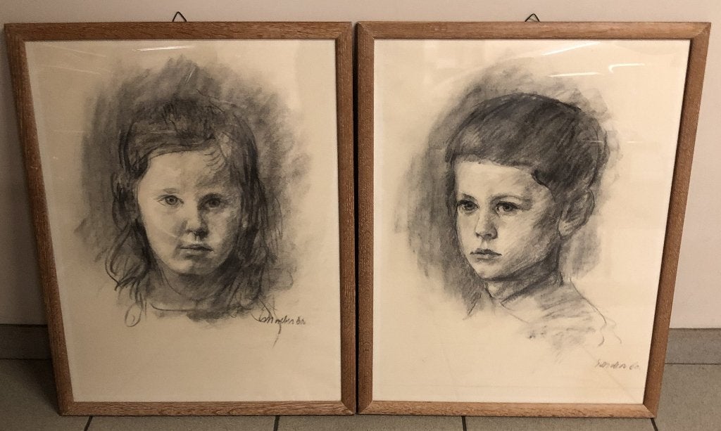 2 Zeer Mooie Portrettekeningen - Ingekaderd - Gesigneerd, Ophalen, Tekening, Potloodtekening, Handgemaakt