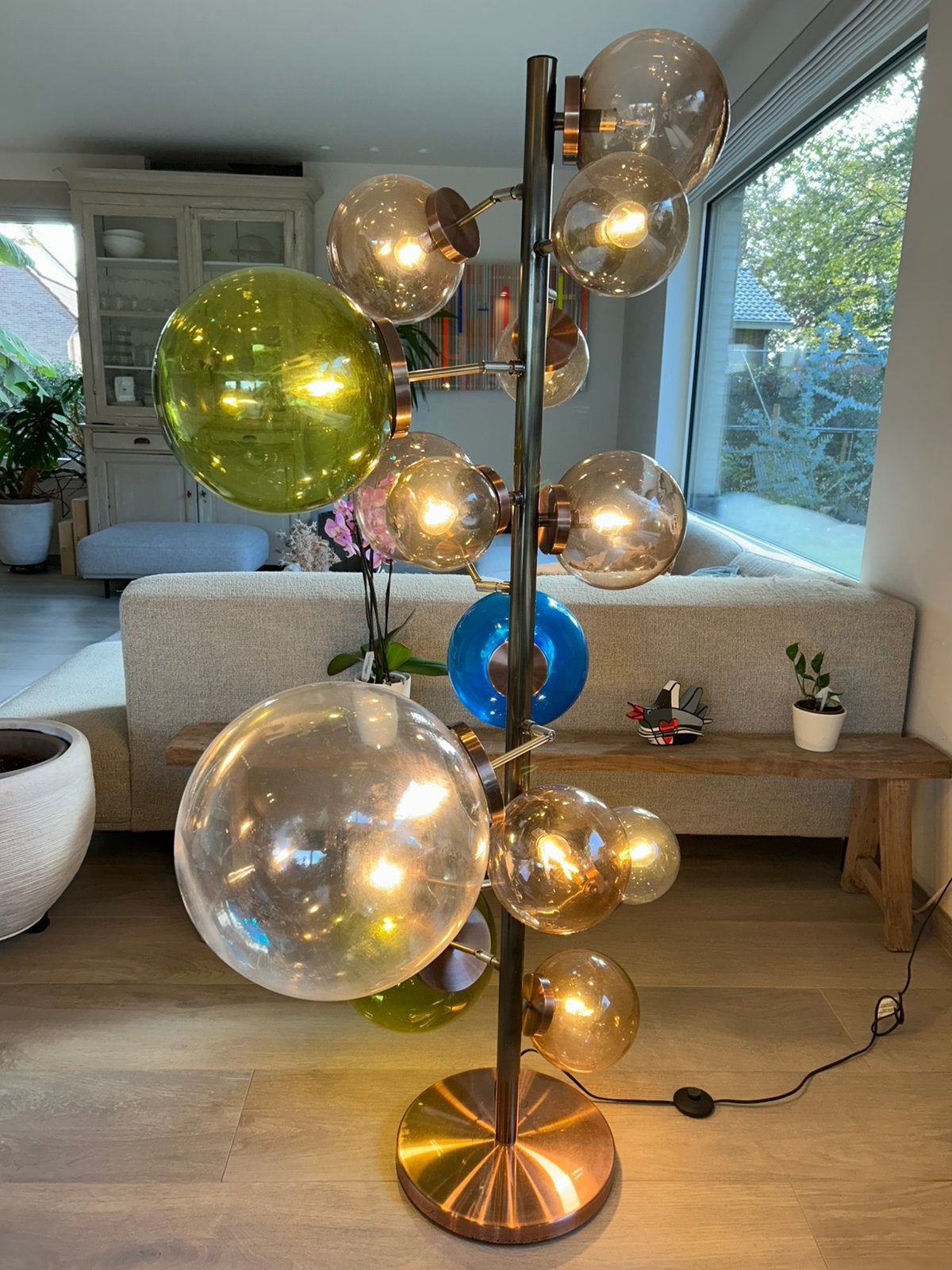 Design staanlamp met gekleurde bollen, Huis en Inrichting, Ophalen, Zo goed als nieuw