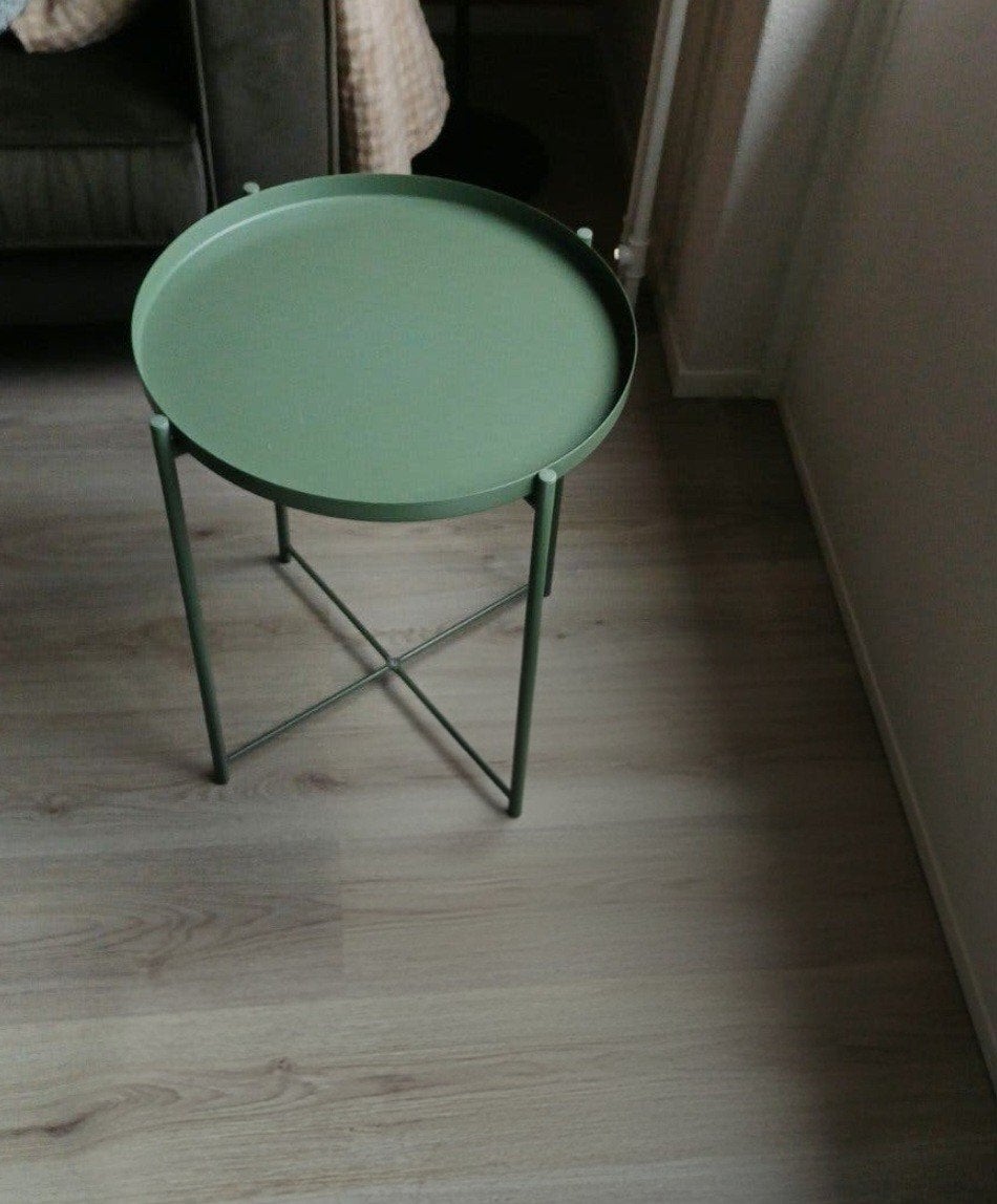 Table d'appoint ronde - table basse avec plateau vert, 55 à 75 cm, Enlèvement ou Envoi, Rond, Métal ou Aluminium
