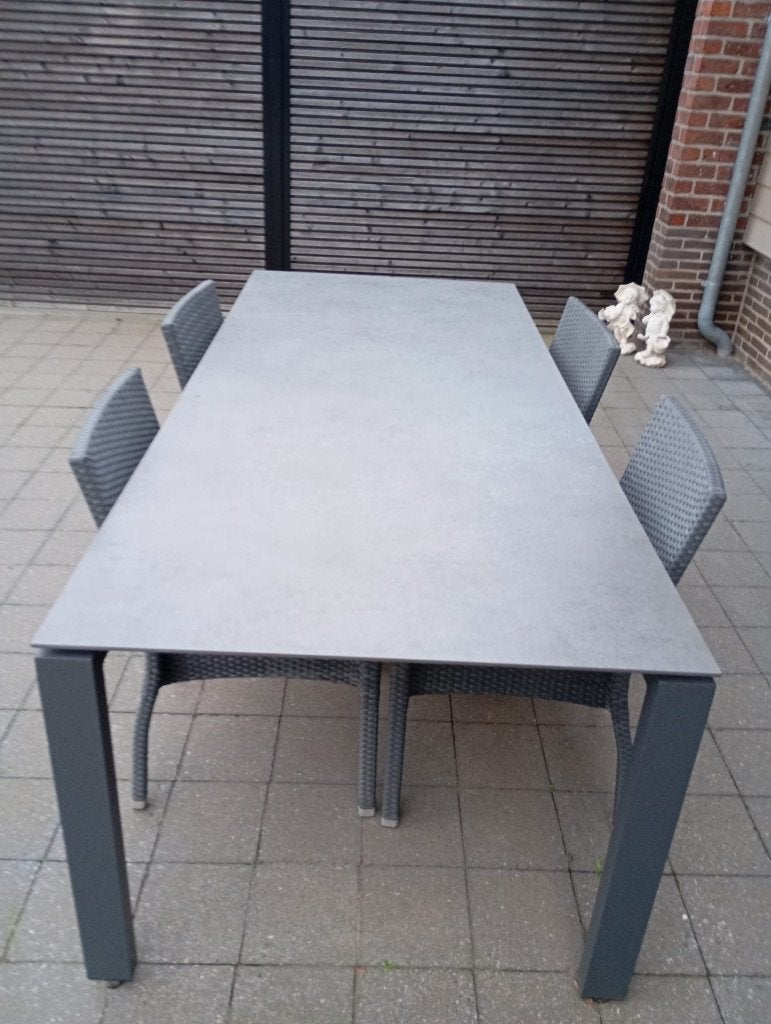 tuintafel met 4 tuinstoelen, Ophalen, Gebruikt, Rechthoekig, Aluminium