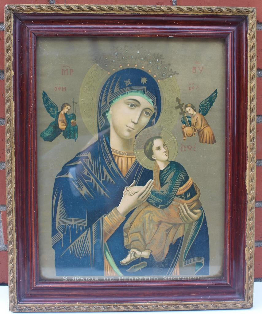Heilig Hart met Jezus op haar arm in antiek kader, Antiek en Kunst, Ophalen
