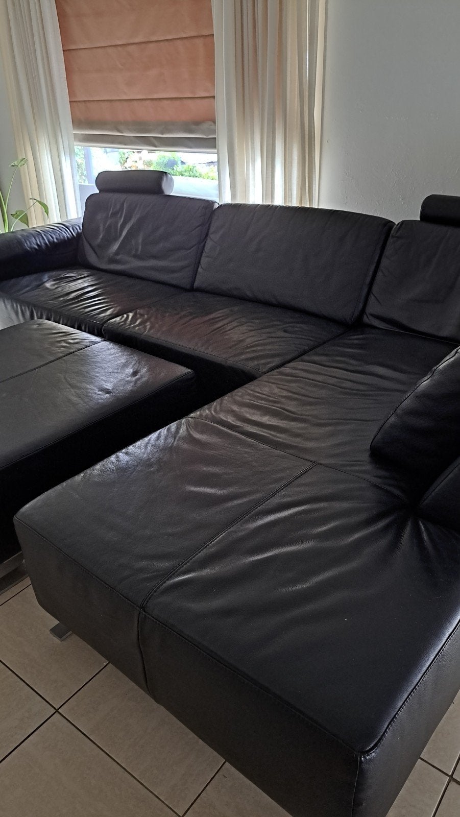 Leder salon  met poef,nog mooie staat, Huis en Inrichting, Ophalen