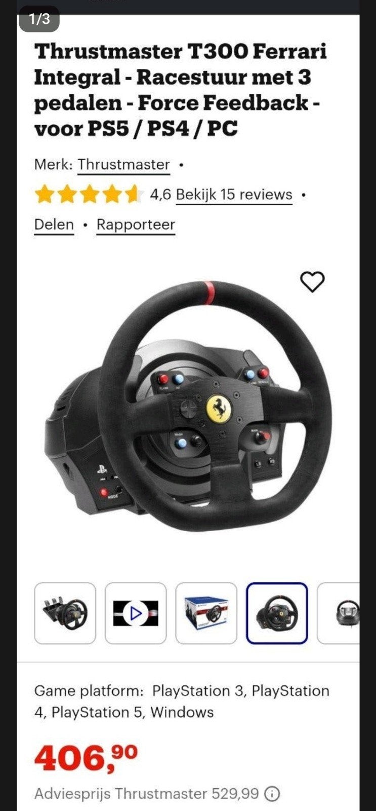 Thrustmaster T300 Ferrari Integral (PC / PlayStation), Ophalen of Verzenden, Zo goed als nieuw, Controller