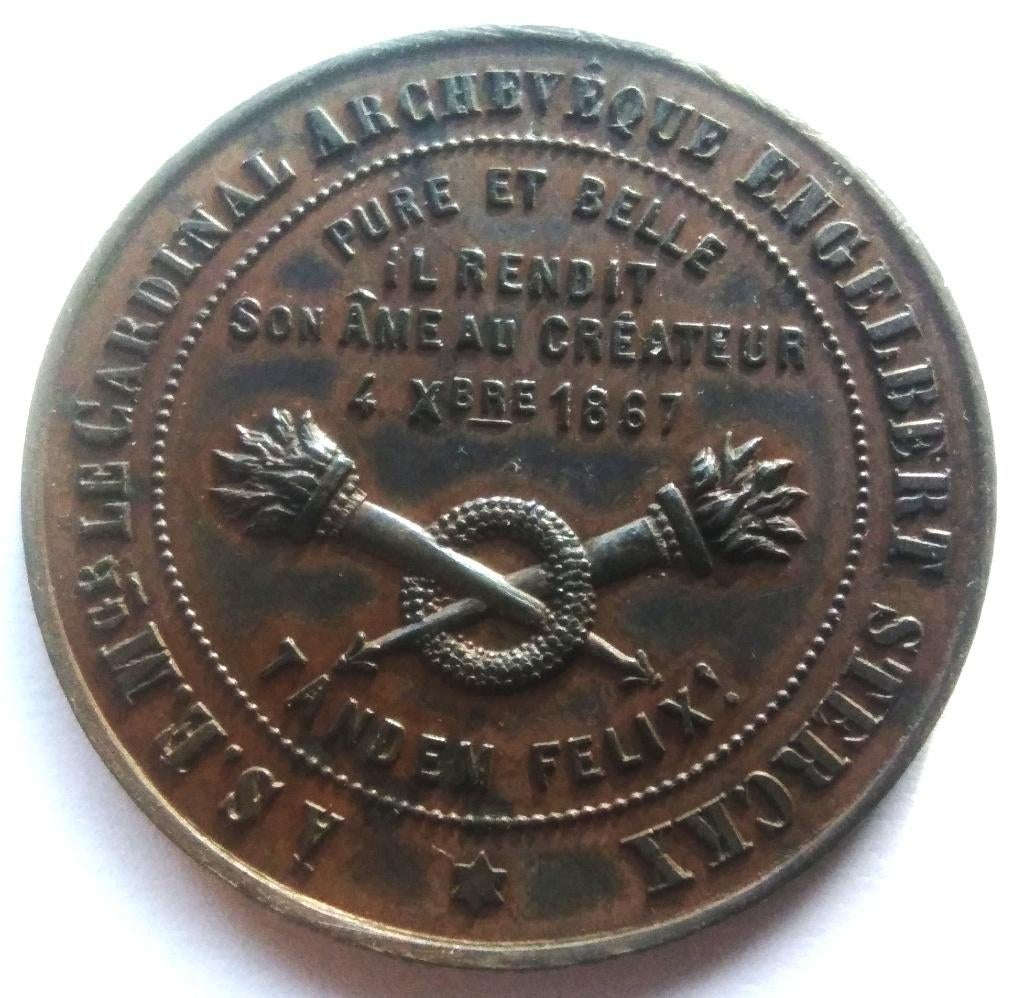 medaille 1867 dood kardinaal sterckx mechelen, Postzegels en Munten, Penningen en Medailles, Overige materialen, Ophalen of Verzenden