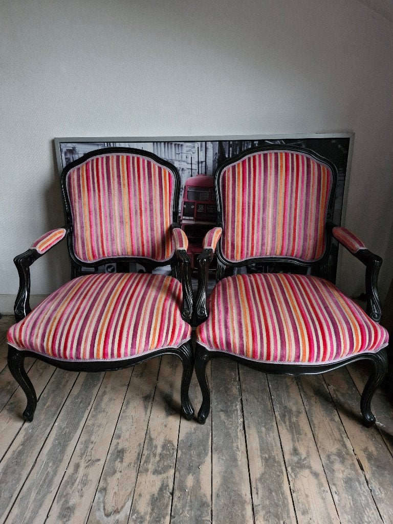 Uccle : fauteuil(s) esprit Louis XV bois noir et velours, Maison & Meubles, Esprit Louis XV, Bois, Enlèvement, Utilisé