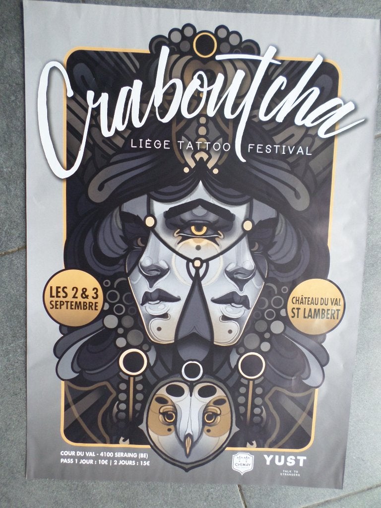 Tattoo Festival Liège 2023 - affiche 60x40 - 2023, Enlèvement ou Envoi, Rectangulaire vertical, A1 jusqu'à A3, Utilisé