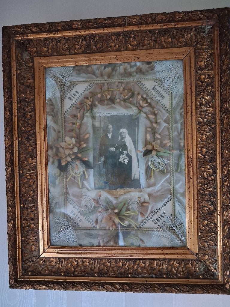 Antiek Bois Doré Kader , Jaar 1921 van Huwelijk, Antiquités & Art, Curiosités & Brocante, Enlèvement ou Envoi