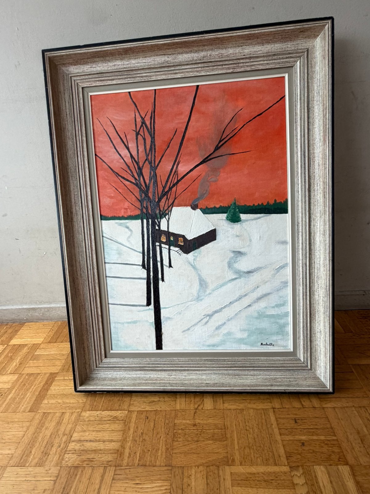 Peinture du milieu du siècle — Paysage d'hiver (86x66 cm), Enlèvement ou Envoi
