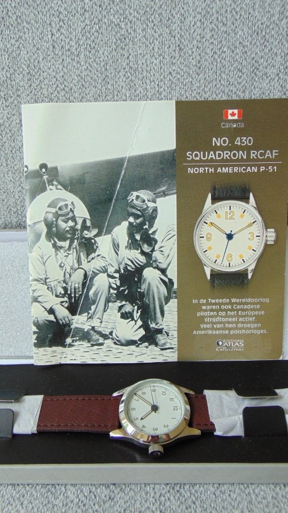 Montre de pilote Squadron No 430 RCAF P51 Mustang WW II, Montre-bracelet, Autres marques, Enlèvement ou Envoi, Cuir