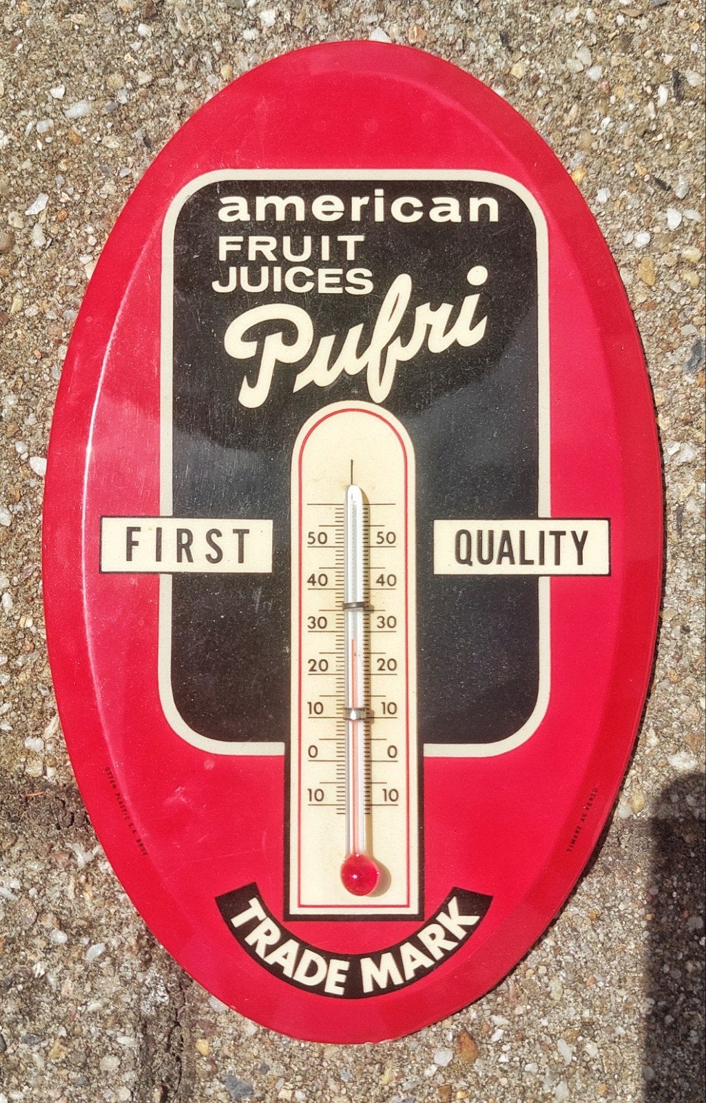 Ancien thermomètre publicitaire Pufri American Fruit Juices, Collections, Enlèvement