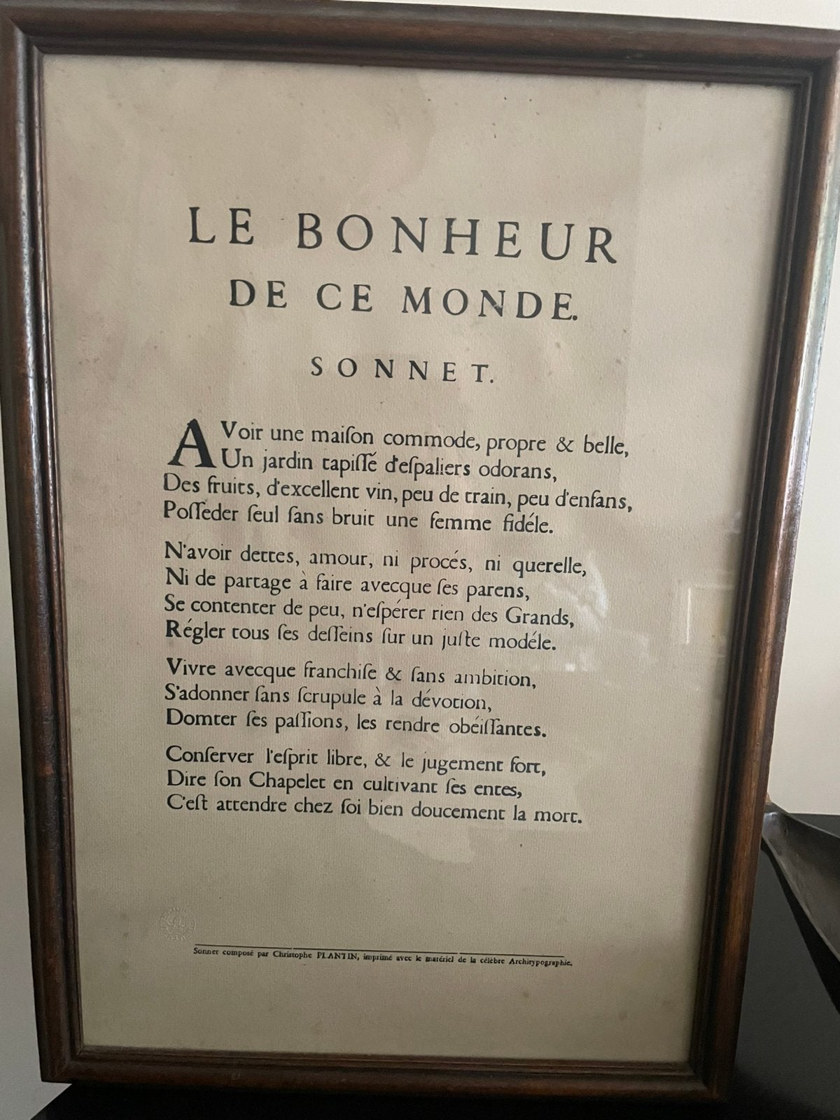 Vintage ingelijste Franse wanddecoratie – Christophe Plantin, Ophalen of Verzenden