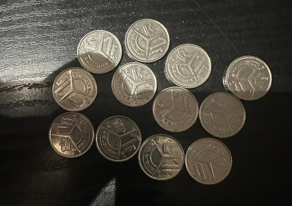 1 Belgische Franc muntjes, Ophalen, Metaal, Setje