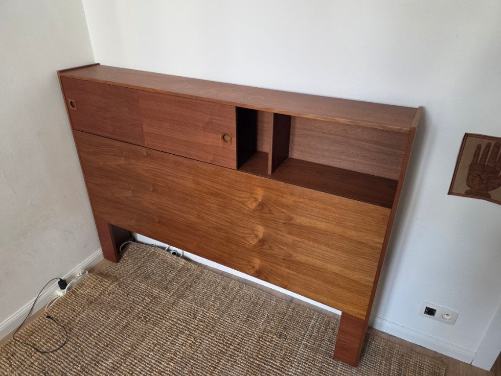 Tête de lit bois noyer avec rangement, Maison & Meubles, Chambre à coucher | Lits, Vintage, Brun, Enlèvement, Utilisé