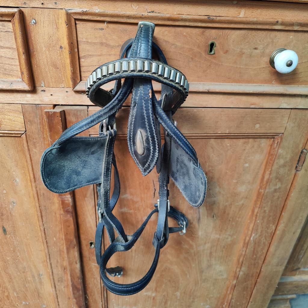 Zwart lederen mentuig pony, Dieren en Toebehoren, Paarden en Pony's | Hoofdstellen en Tuigage, Ophalen