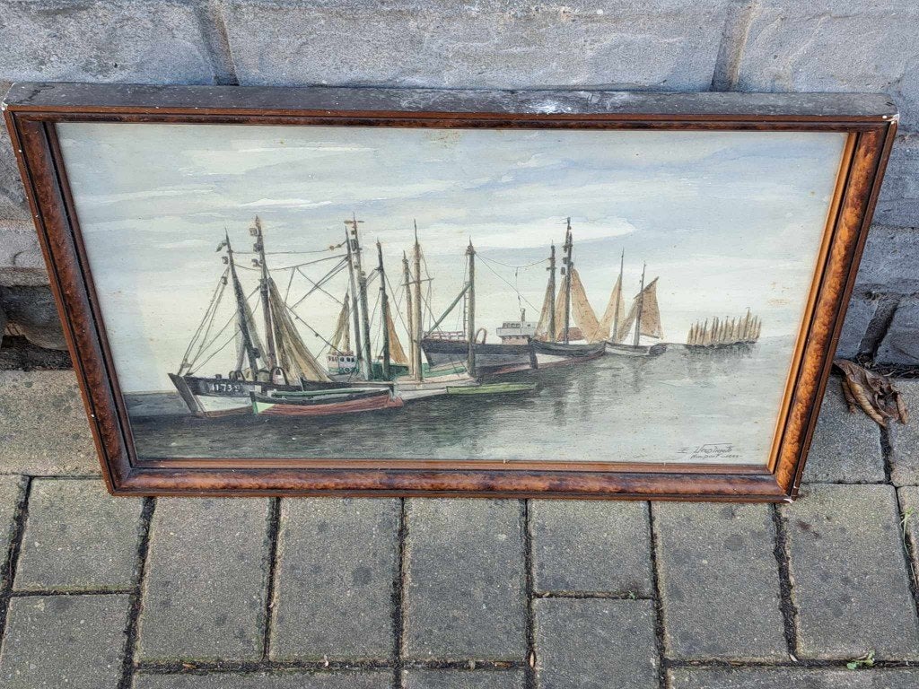 aquarelle nieuport 1948 signe E verstraete, Antiquités & Art, Art | Peinture | Classique, Enlèvement ou Envoi, Aquarelle