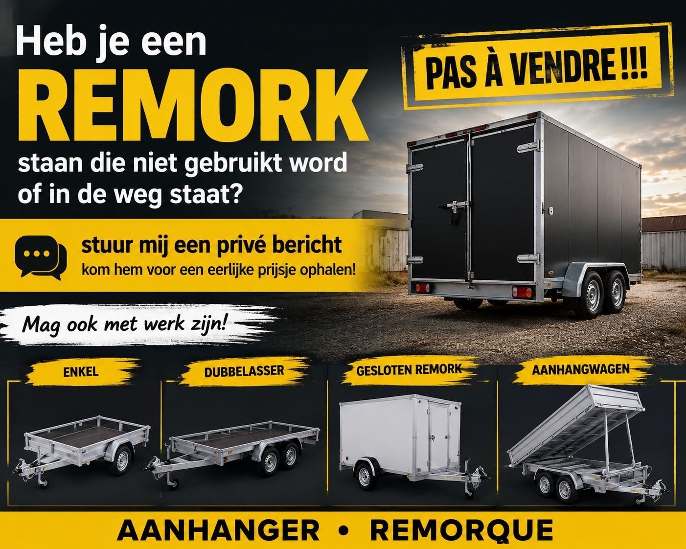 aanhangwagen Remorque gezocht, Ophalen of Verzenden