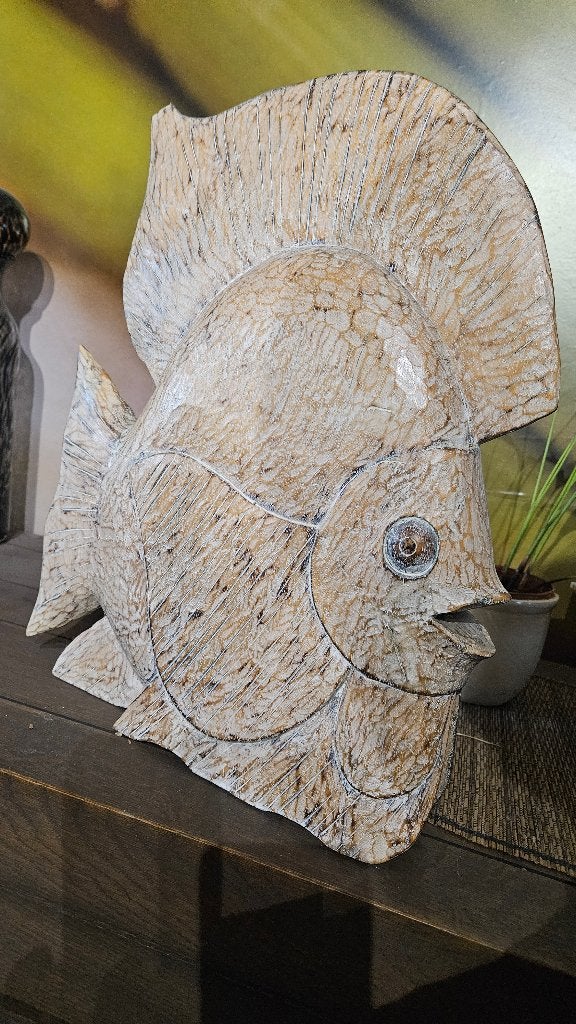 Poisson sculpté en bois 44cm, Ophalen, Hout