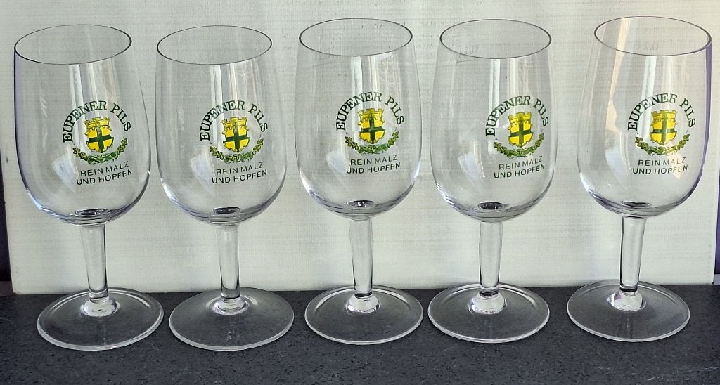5 beaux anciens verre à bière Eupener Pils brasserie d'Eupen, Collections, Enlèvement ou Envoi, Neuf, Verre ou Verres, Autres marques