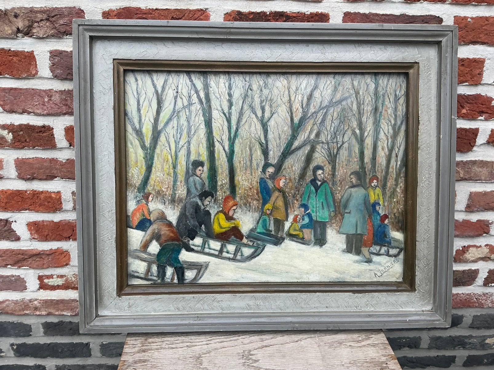 Huile sur carton signée A.Verniers format 57x47cm avec cadre, Enlèvement
