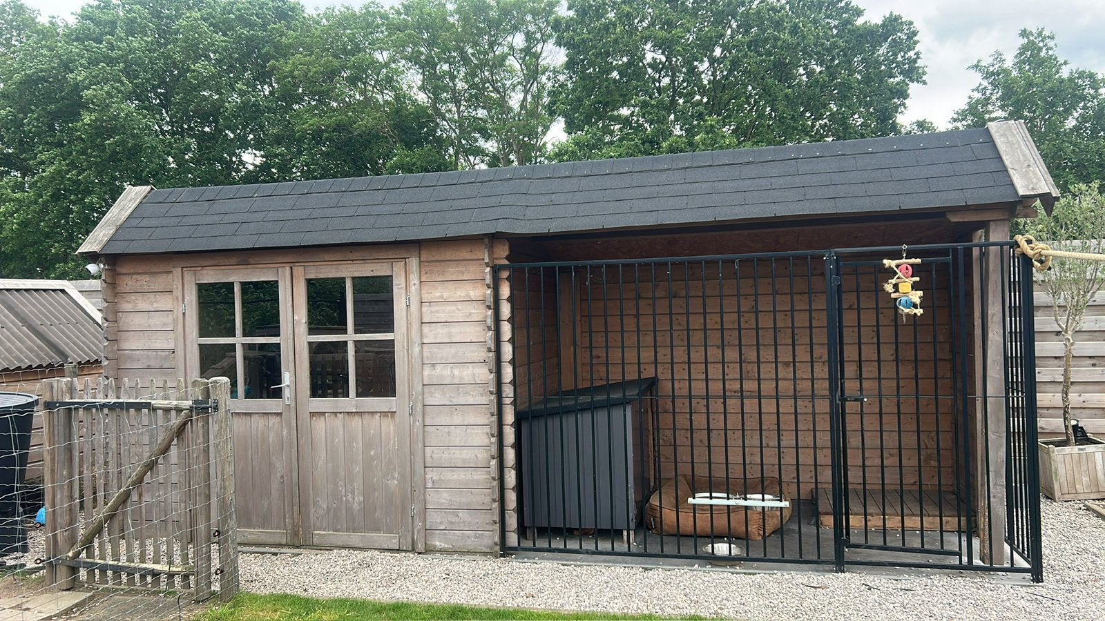 Tuinhuis met overkapping 6x2 meter, Enlèvement, Comme neuf, Cabane en bois, Avec auvent