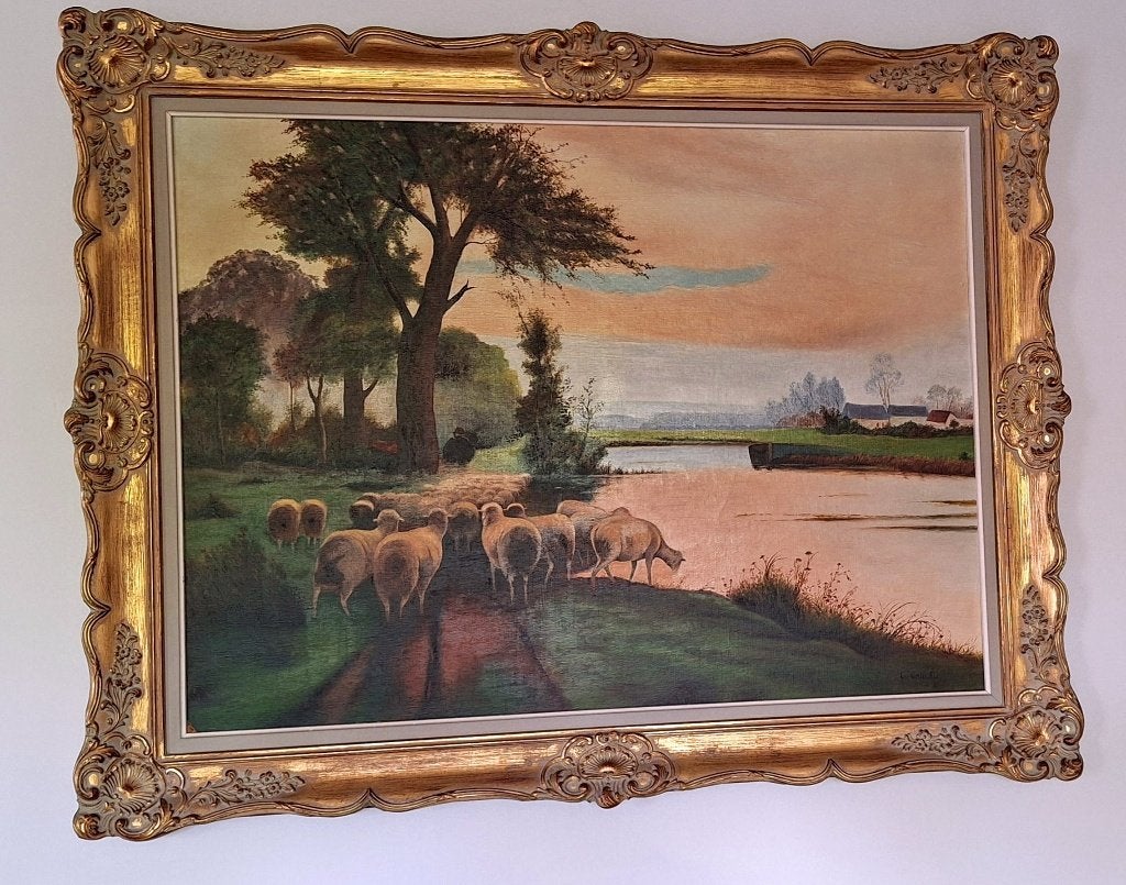 Tableau champêtre animalier, Antiquités & Art, Art | Peinture | Classique, Enlèvement, Cadre spécial