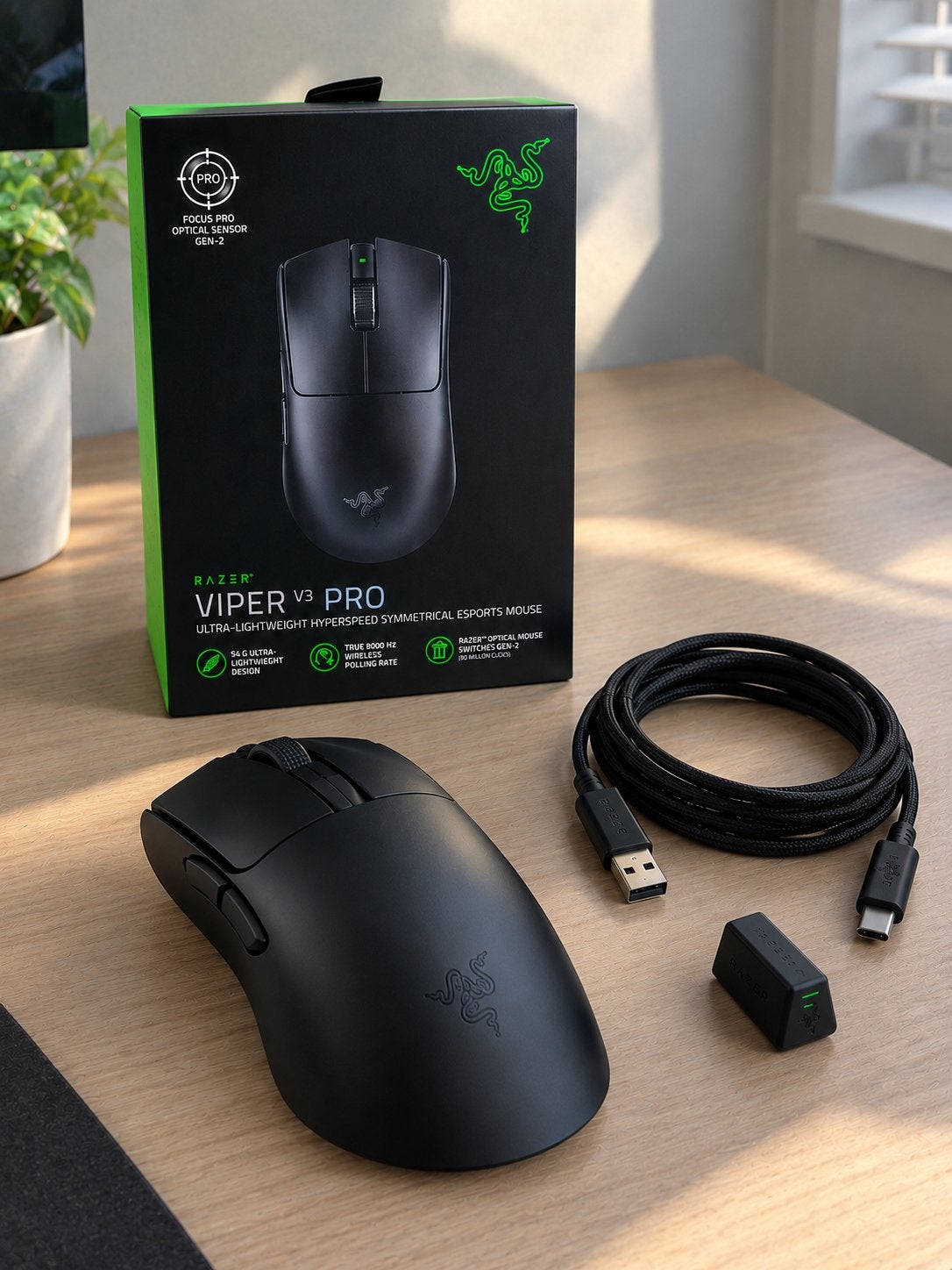Razer Viper V3 Pro – Compleet + Doos & Accessoires, Ophalen, Rechtshandig, Muis, Gaming muis