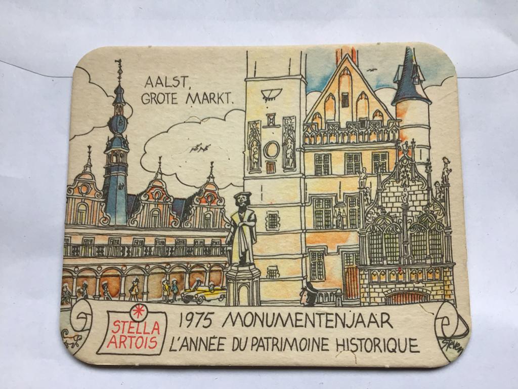 Oud bierviltje Aalst grote markt 1975, Ophalen, Zo goed als nieuw, Stella Artois
