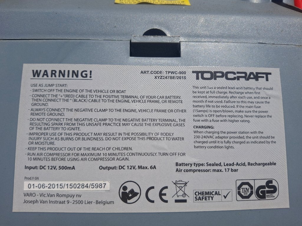 Draagbaar auto Laad  en Air station Topcraft, Ophalen, Zo goed als nieuw