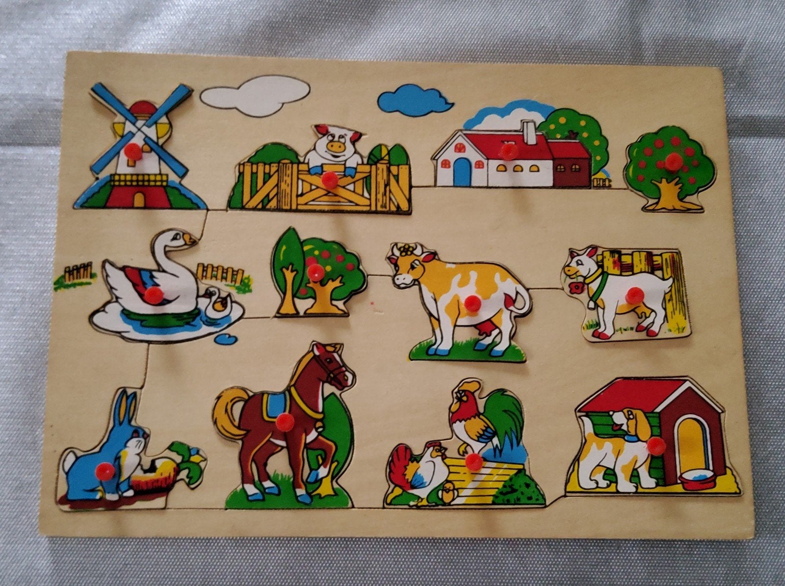 Vintage - houten inlegpuzzel boerderij, Ophalen, Gebruikt, Van hout