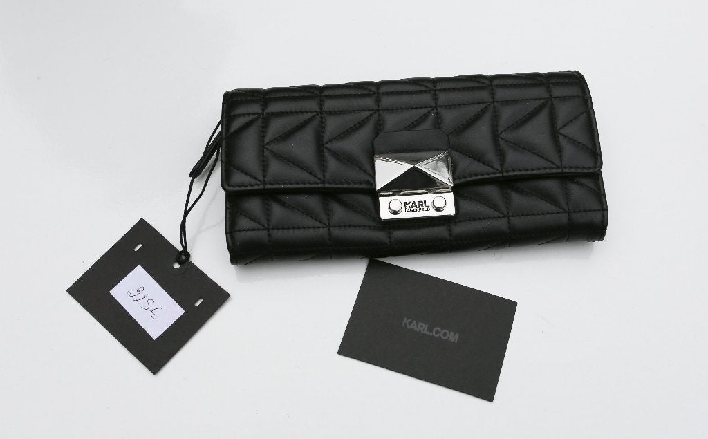 Prachtige zwarte leren portemonnee Karl Lagerfeld - Nieuw, Handtassen en Accessoires, Ophalen of Verzenden, Nieuw, Zwart, Leder