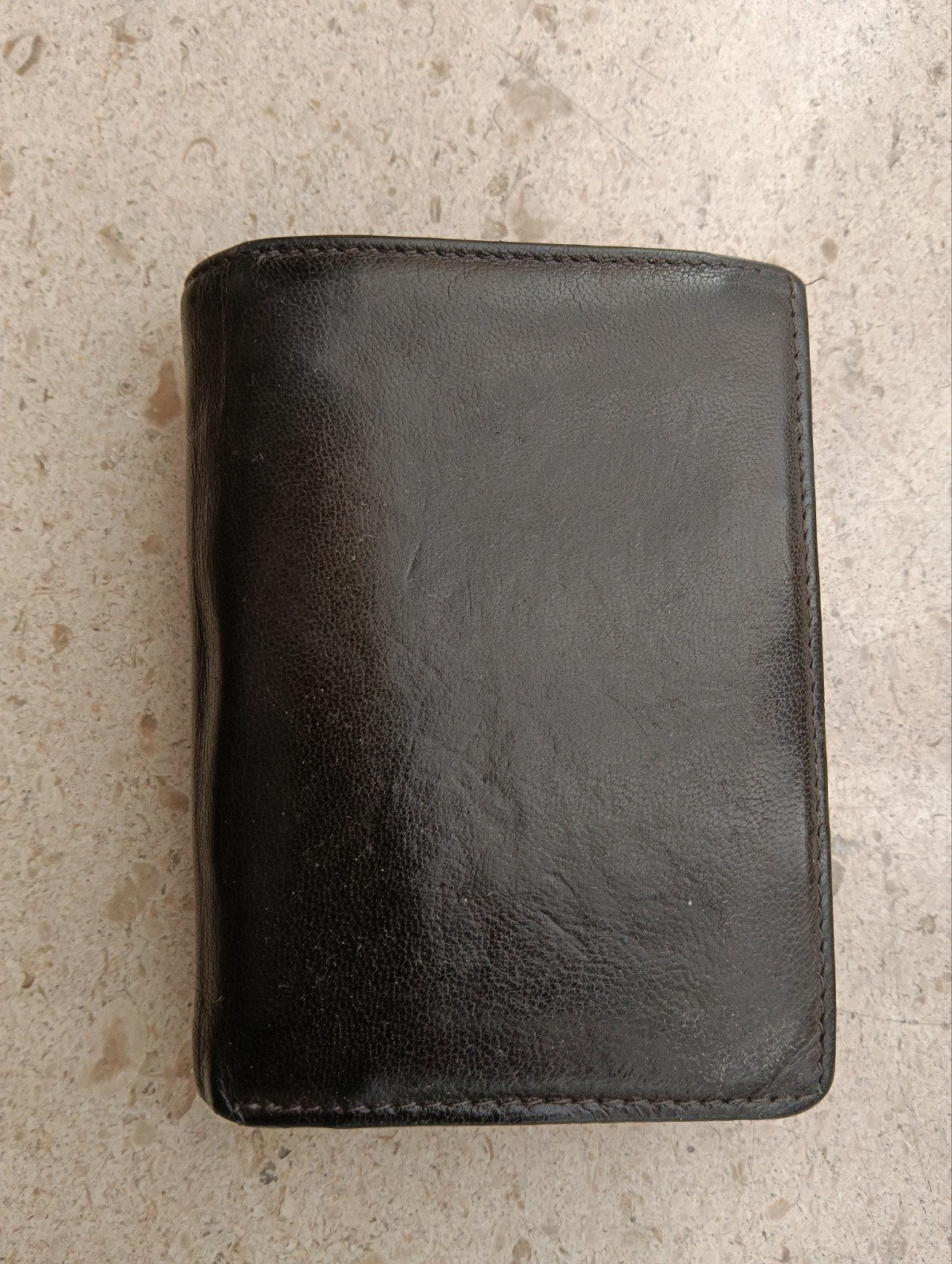 Donkerbruine lederen herenportefeuille, Handtassen en Accessoires, Gebruikt, Bruin, Leder, Ophalen