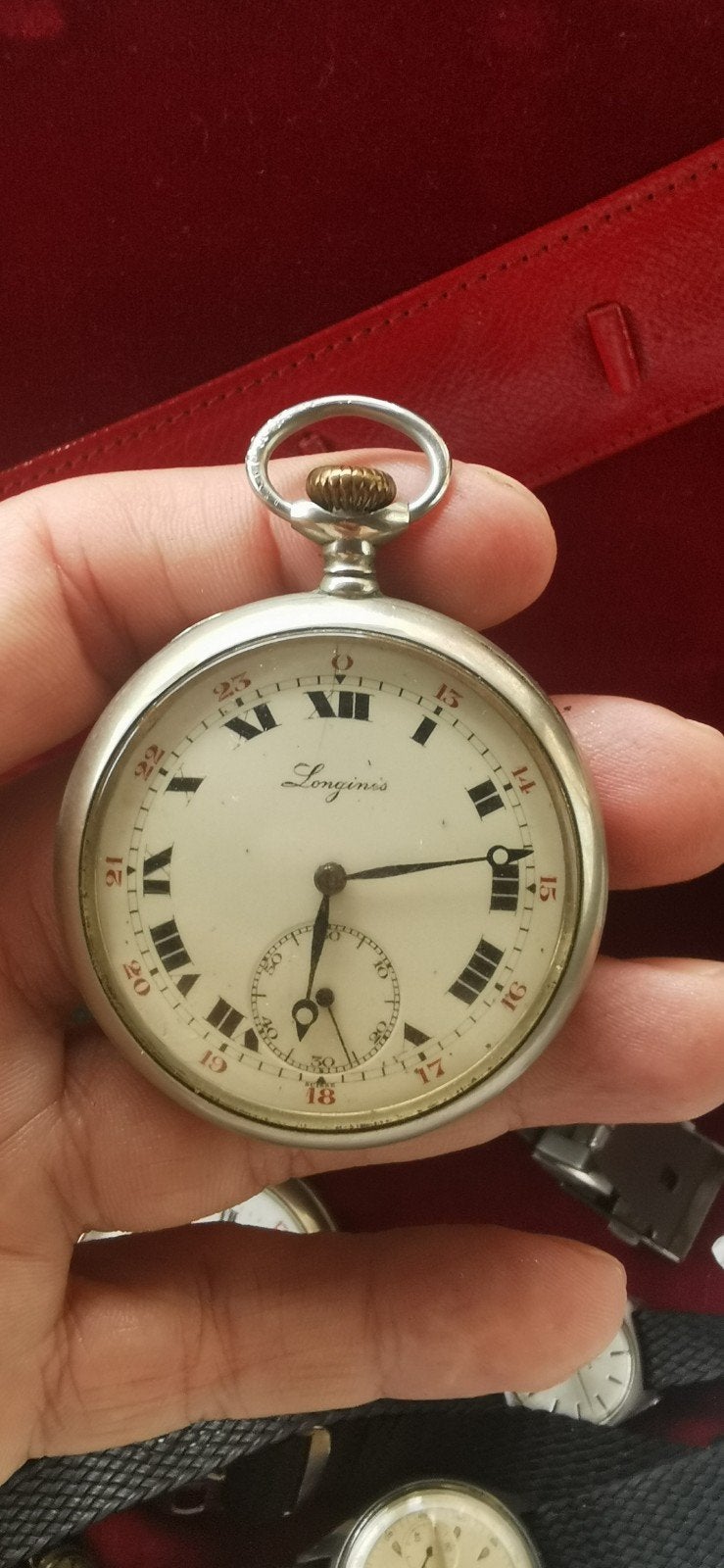 Longines antiek zilveren zakhorloge 1913/1915, Handtassen en Accessoires, Ophalen, Zilver, Zakhorloge, Longines