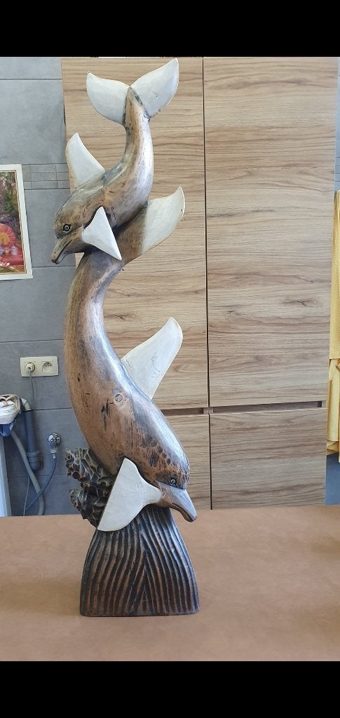 Statue en bois Dauphin, Antiek en Kunst, Kunst | Beelden en Houtsnijwerken, Ophalen, Overige onderwerpen, Handgemaakt, Beeld
