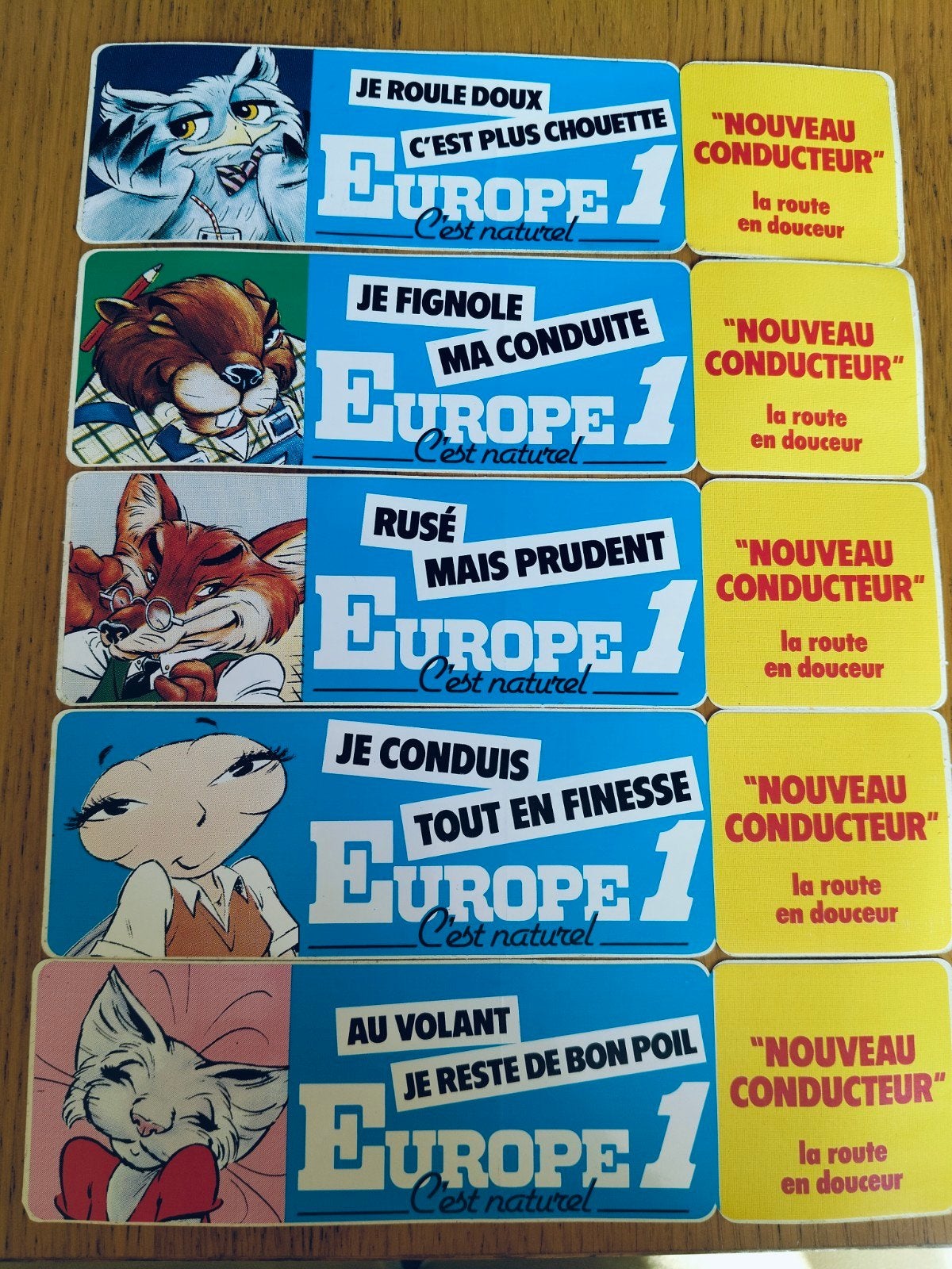 5 oude stickers jaren 70 Europe1 "nouveau conducteur", Enlèvement ou Envoi